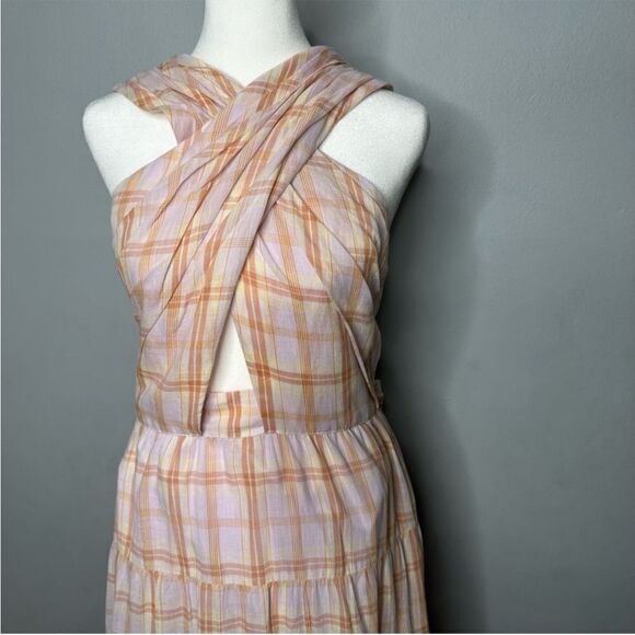 ULLA JOHNSON Noelle Crossover Halter Back-Tie Midi Plaid Dress NEW Sz. 4 - Picture 5 of 10